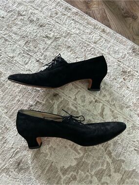 Salvatore Ferragamo Black Suede Lace-Up Low Heel vintage